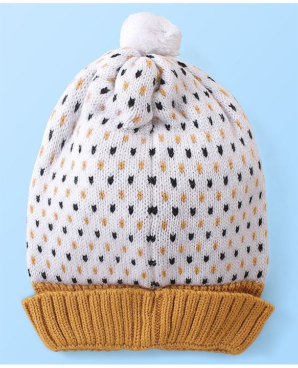 Babyhug Cap White & Brown - Diameter 12 cm