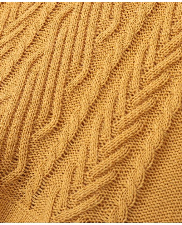 Babyhug Full Sleeves Cable Knit Woolen Dress - Mustard