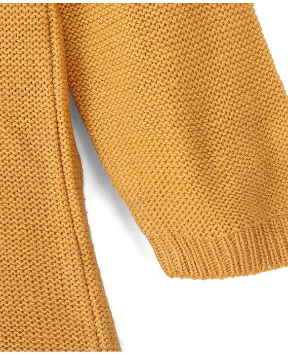 Babyhug Full Sleeves Cable Knit Woolen Dress - Mustard