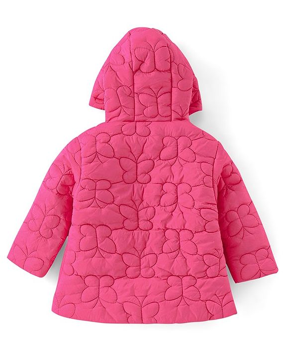 Babyhug Woven Full Sleeves Padded Winter Jacket with Butterfly Design - Pink