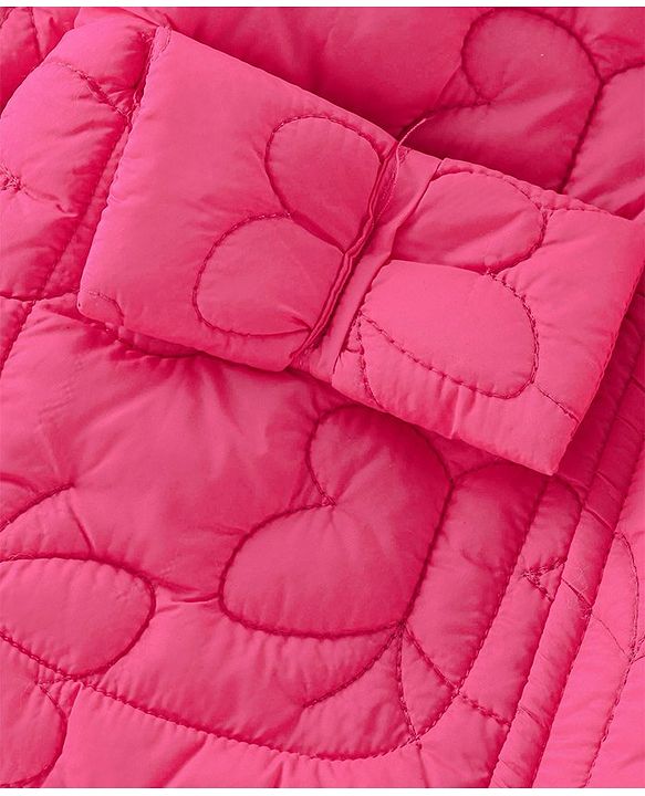 Babyhug Woven Full Sleeves Padded Winter Jacket with Butterfly Design - Pink
