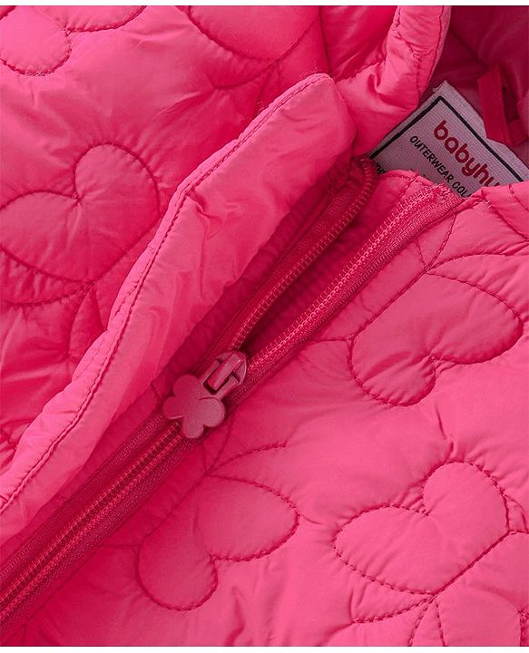 Babyhug Woven Full Sleeves Padded Winter Jacket with Butterfly Design - Pink
