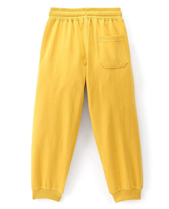 Pine Kids Knitted Stretchable Text Printed Full Length Track Pants- Mustard