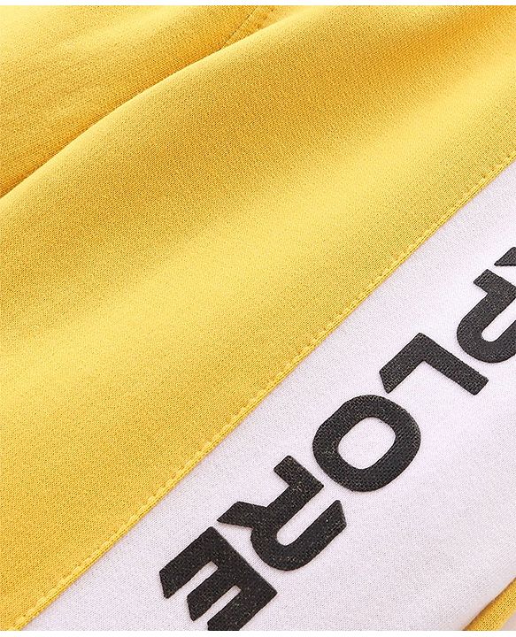 Pine Kids Knitted Stretchable Text Printed Full Length Track Pants- Mustard