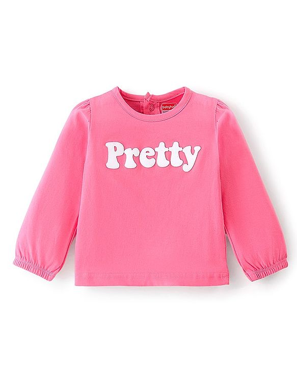 Babyhug 100% Cotton Knit Dungaree & Full Sleeves T-Shirt Text Embroidery & Floral Print - Pink & Blue