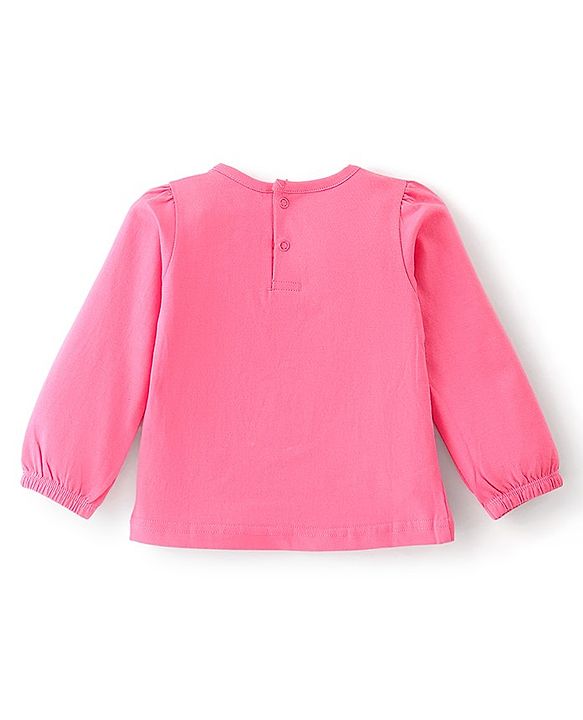 Babyhug 100% Cotton Knit Dungaree & Full Sleeves T-Shirt Text Embroidery & Floral Print - Pink & Blue