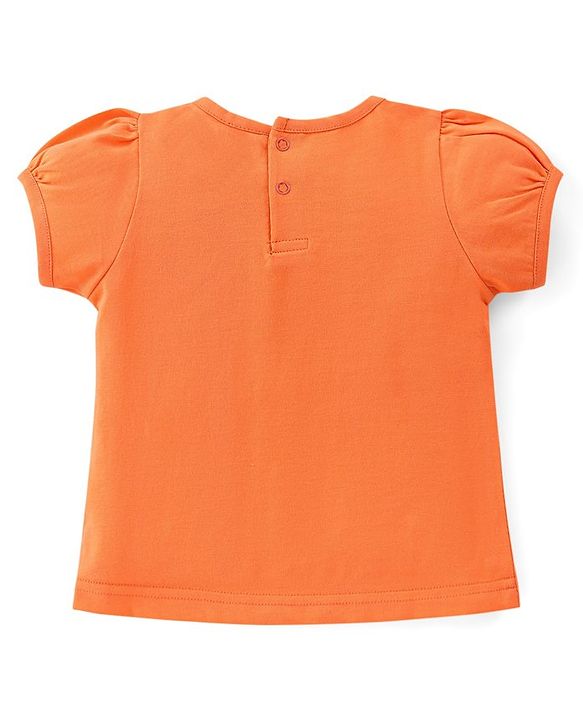 Babyhug Cotton Knit Dungaree & Half Sleeves T-Shirt Set Floral & Checks  - Orange