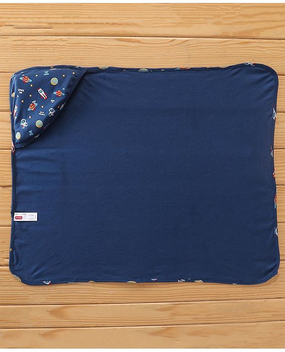 Babyhug Interlock Cotton Hooded Wrapper Space Print L 76.2 X B 76.2 cm - Navy