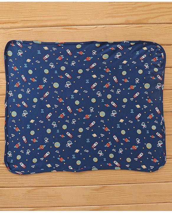 Babyhug Interlock Cotton Hooded Wrapper Space Print L 76.2 X B 76.2 cm - Navy