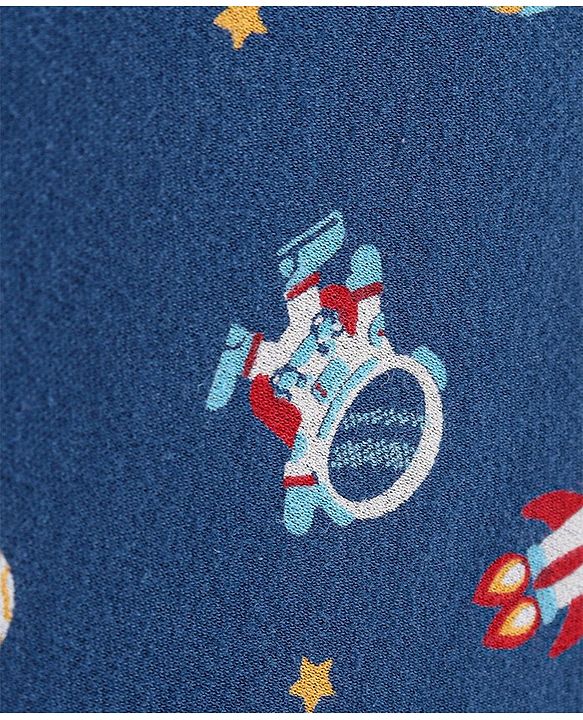 Babyhug Interlock Cotton Hooded Wrapper Space Print L 76.2 X B 76.2 cm - Navy