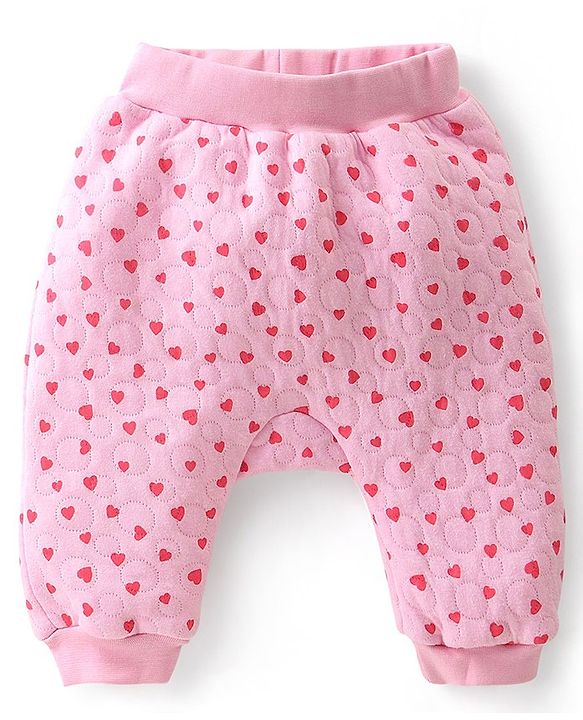 Babyhug Cotton Knit Full Sleeves Heart Printed Hoodie & Lounge Pant Set - Pink