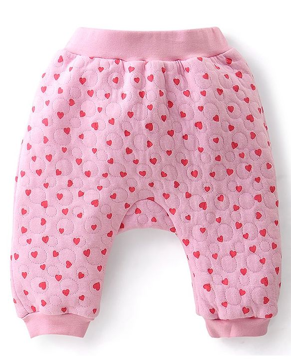 Babyhug Cotton Knit Full Sleeves Heart Printed Hoodie & Lounge Pant Set - Pink
