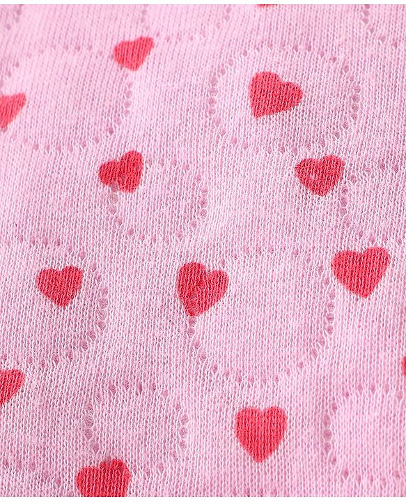Babyhug Cotton Knit Full Sleeves Heart Printed Hoodie & Lounge Pant Set - Pink