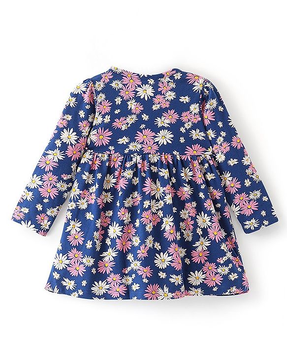 Babyhug Cotton Knit Full Sleeves Frock Floral Printed with Bloomer - Blue & Pink