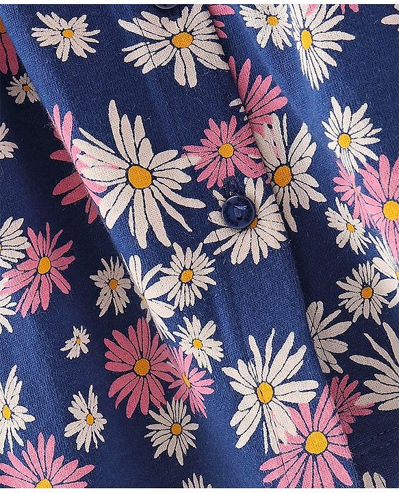 Babyhug Cotton Knit Full Sleeves Frock Floral Printed with Bloomer - Blue & Pink