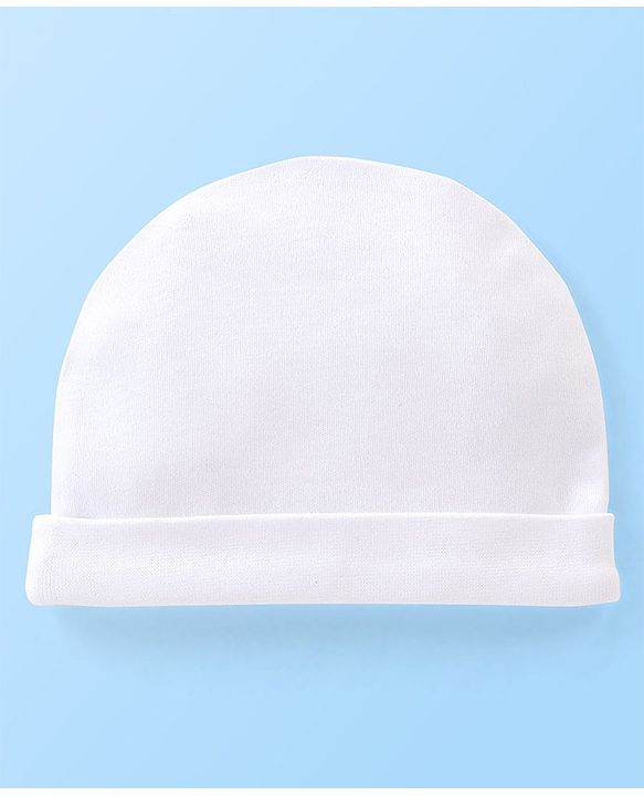 Babyhug 100% Cotton Knit Cap White - Diameter 10.5 cm