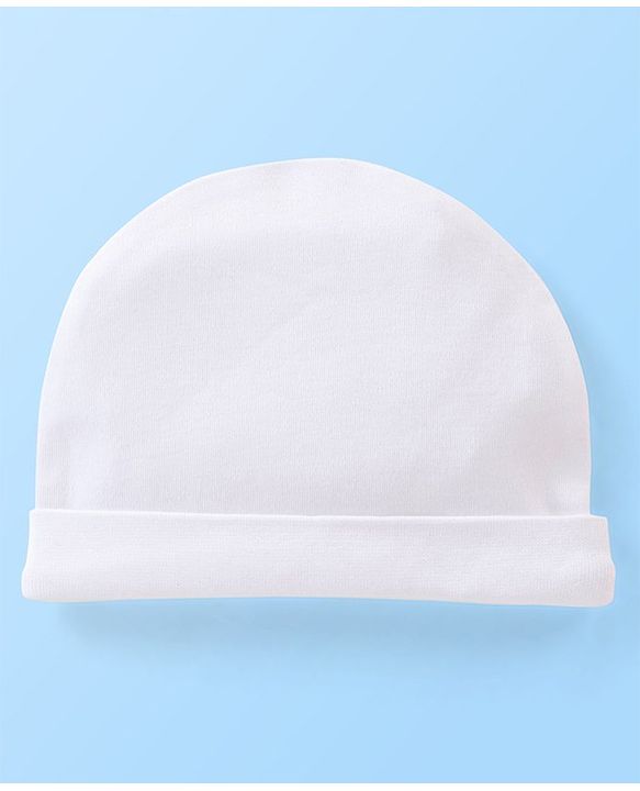 Babyhug 100% Cotton Knit Cap White - Diameter 10.5 cm