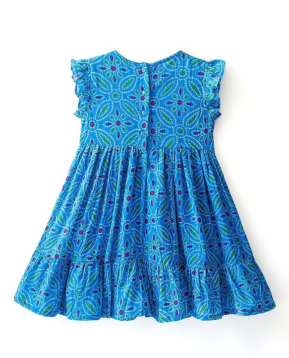 Babyhug 100% Cambric Short Sleeve Printed Ethnic Dress-Blue