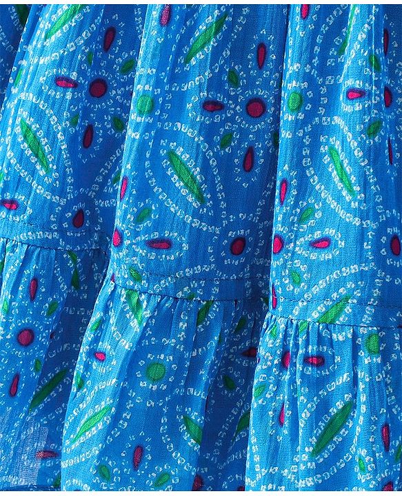 Babyhug 100% Cambric Short Sleeve Printed Ethnic Dress-Blue