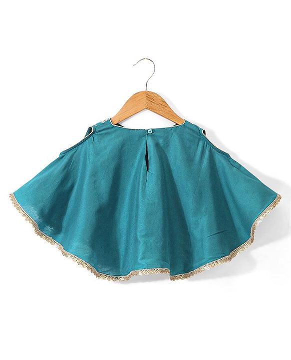 Babyhug Half Sleeves Embroidered Poncho Top with Pant Set - Teal Blue