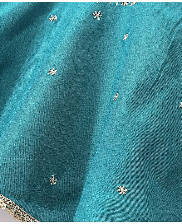 Babyhug Half Sleeves Embroidered Poncho Top with Pant Set - Teal Blue