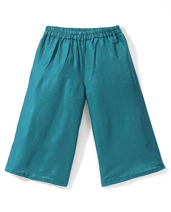 Babyhug Half Sleeves Embroidered Poncho Top with Pant Set - Teal Blue