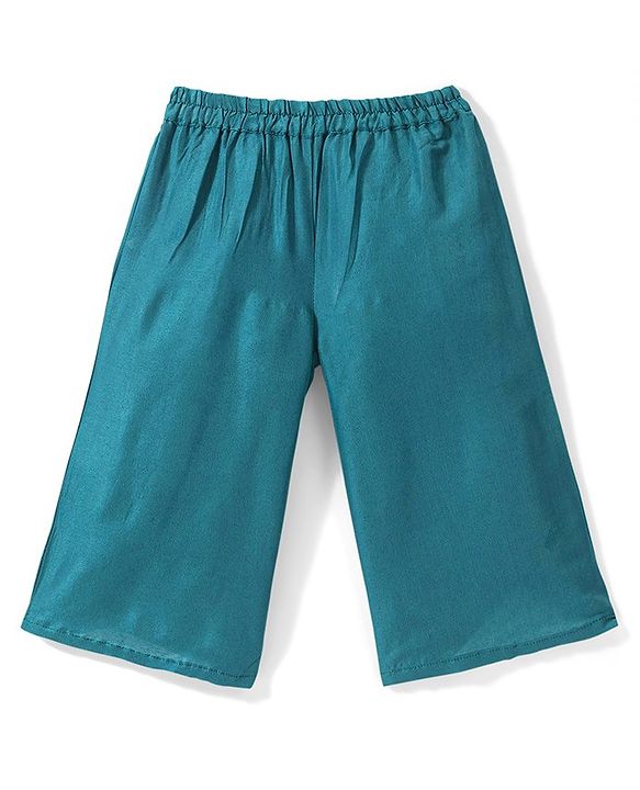 Babyhug Half Sleeves Embroidered Poncho Top with Pant Set - Teal Blue
