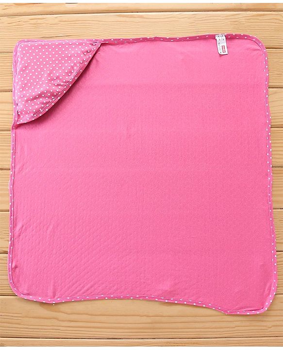 Babyhug Interlock Cotton Hooded Wrapper Polka Dots Print L 76.2 X B 76.2 cm - Pink