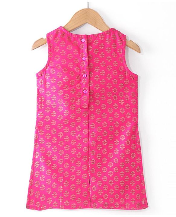 Babyhug Woven Sleeveless Brocade  Kurti Palazzo and Dupatta Set -Fuschia