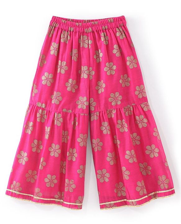 Babyhug Woven Sleeveless Brocade  Kurti Palazzo and Dupatta Set -Fuschia