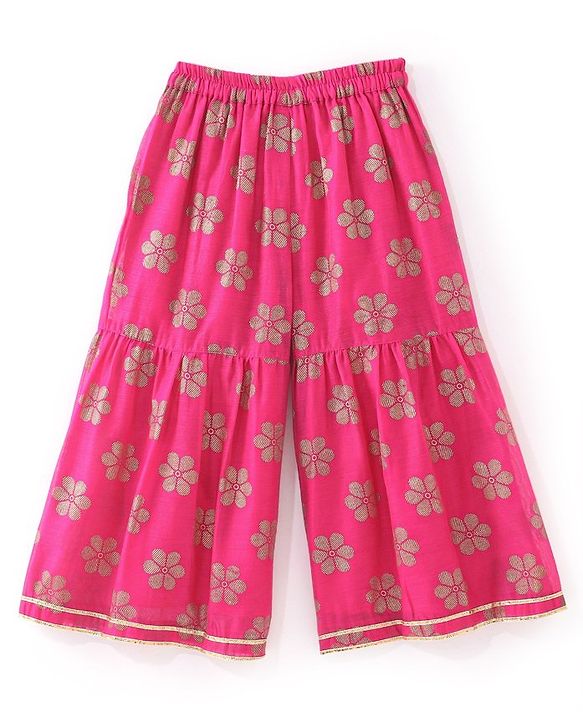 Babyhug Woven Sleeveless Brocade  Kurti Palazzo and Dupatta Set -Fuschia
