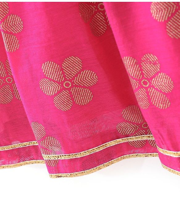 Babyhug Woven Sleeveless Brocade  Kurti Palazzo and Dupatta Set -Fuschia