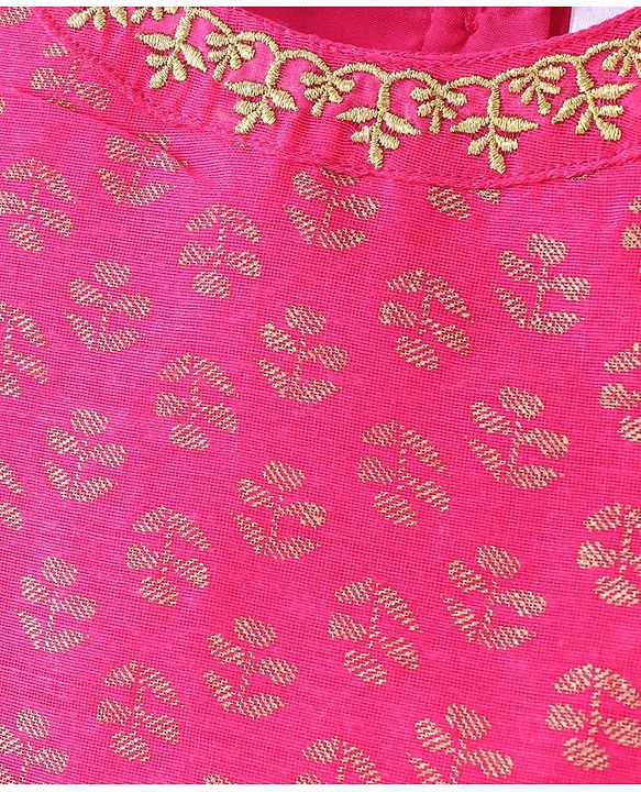 Babyhug Woven Sleeveless Brocade  Kurti Palazzo and Dupatta Set -Fuschia