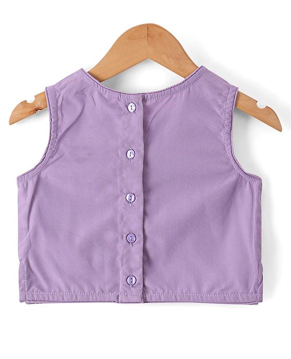 Babyhug Cotton Knit Sleeveless Embroidered Choli With Embroidered Net Lehenga And Dupatta Set - Lavender