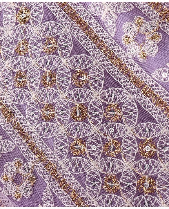 Babyhug Cotton Knit Sleeveless Embroidered Choli With Embroidered Net Lehenga And Dupatta Set - Lavender