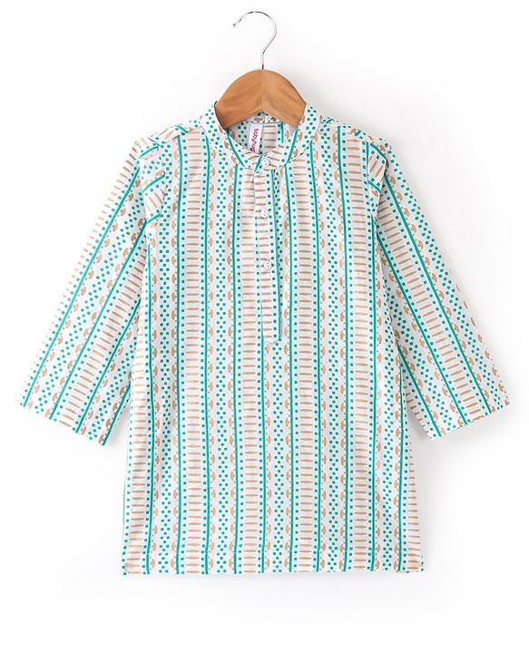 Babyhug 100% Cotton Woven Full Sleeves Kurta & Pyjama Set With Striped Jacket - Blue