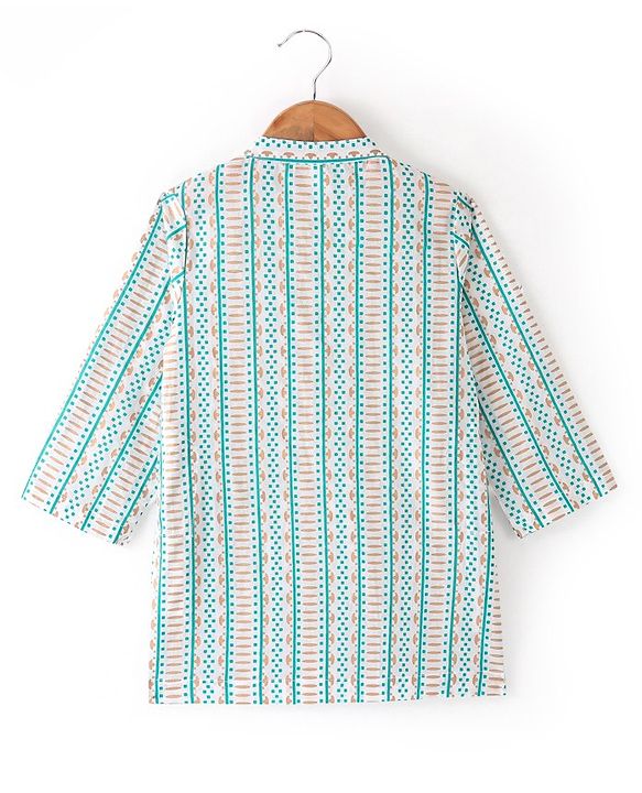 Babyhug 100% Cotton Woven Full Sleeves Kurta & Pyjama Set With Striped Jacket - Blue