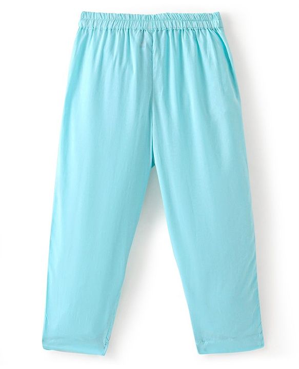 Babyhug 100% Cotton Woven Full Sleeves Kurta & Pyjama Set With Striped Jacket - Blue