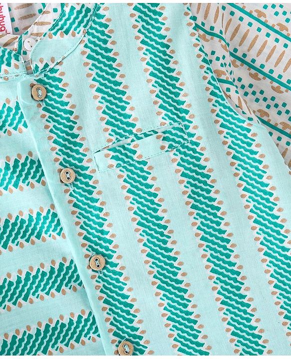 Babyhug 100% Cotton Woven Full Sleeves Kurta & Pyjama Set With Striped Jacket - Blue