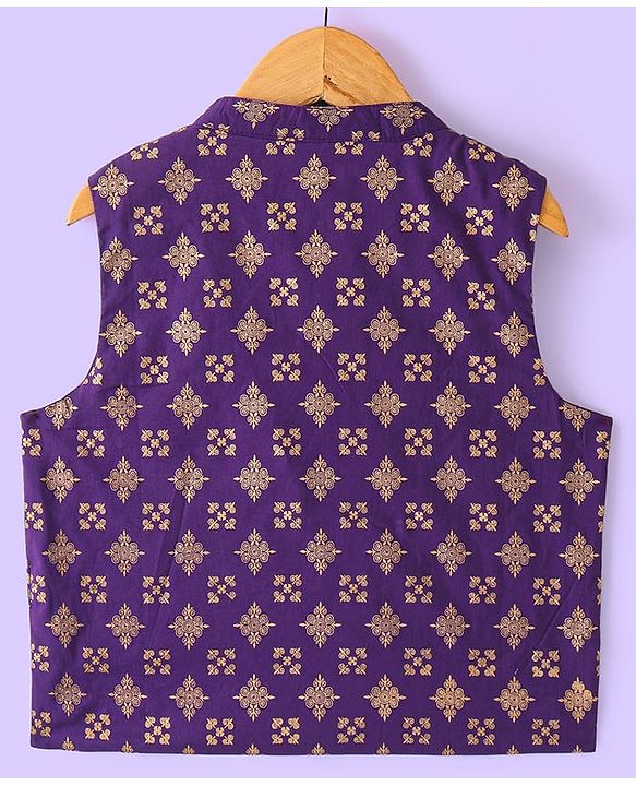 Babyhug Woven Full Sleeves Kurta & Pajama Set With Printed Jacket - Purple