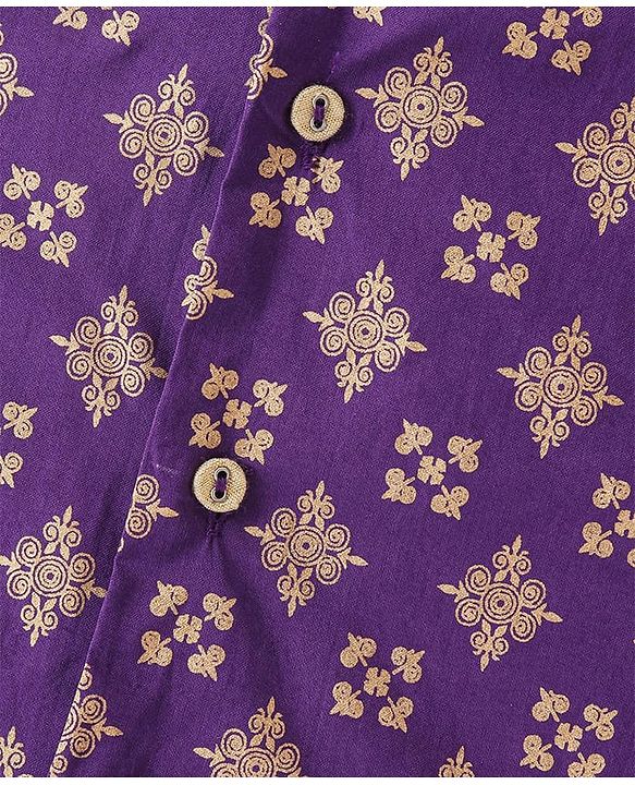 Babyhug Woven Full Sleeves Kurta & Pajama Set With Printed Jacket - Purple