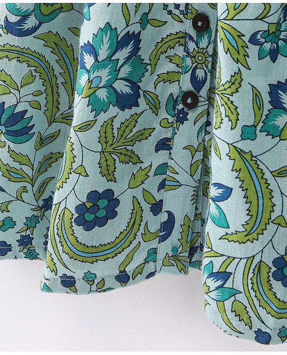 Babyhug Cotton Woven Three Fourth Sleeves Ethnic Dress Floral Printed - Green