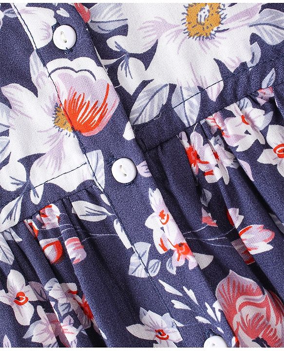 Babyhug Rayon Woven Full Sleeves Frock Floral Print -  Navy