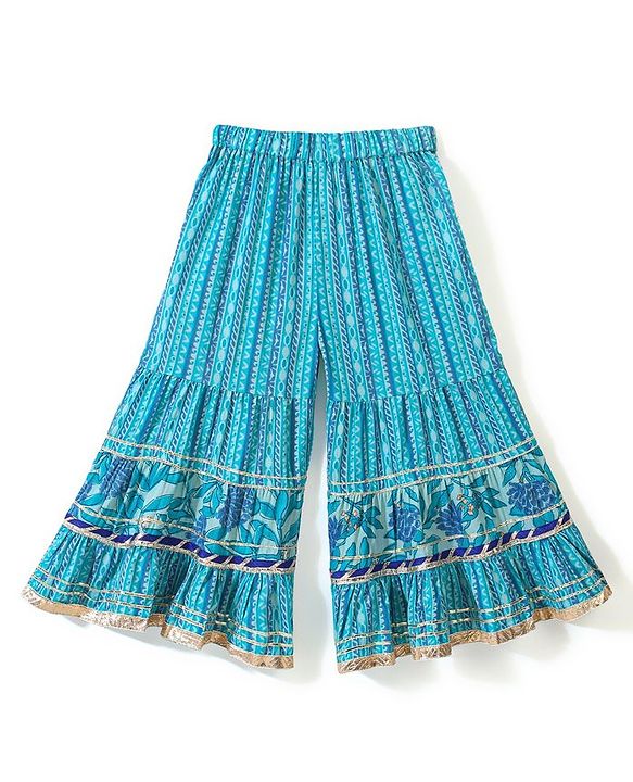 Babyhug Three Fourth Sleeves Printed Kurti Sharara and Dupatta Set with Floral Print - Blue