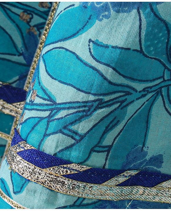 Babyhug Three Fourth Sleeves Printed Kurti Sharara and Dupatta Set with Floral Print - Blue