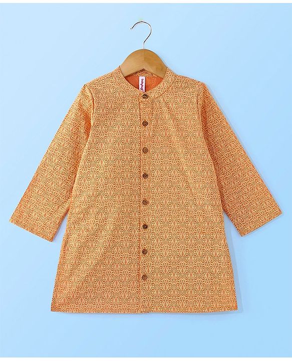 Babyhug 100% Cotton Full Sleeves Kolka Printed Kurta Pyjama Set -Peach