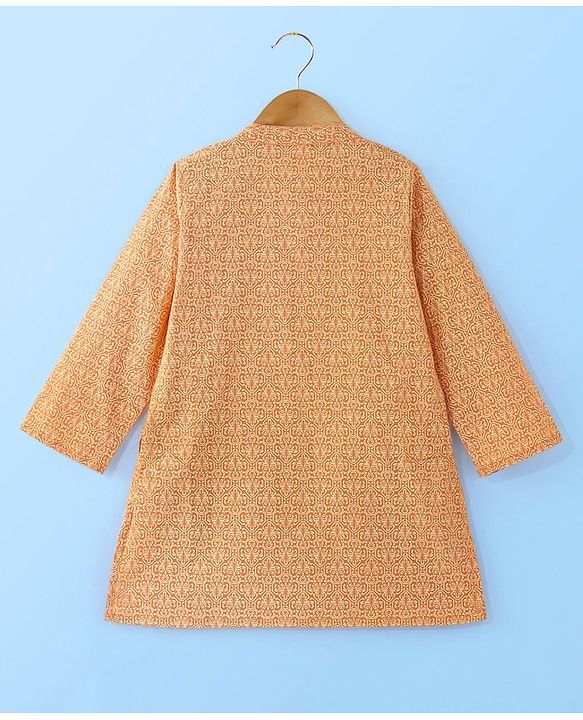 Babyhug 100% Cotton Full Sleeves Kolka Printed Kurta Pyjama Set -Peach