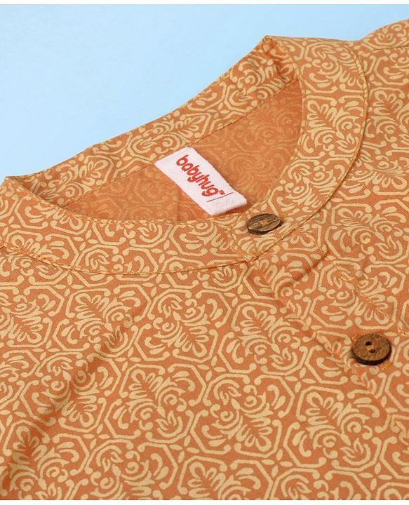 Babyhug 100% Cotton Full Sleeves Kolka Printed Kurta Pyjama Set -Peach