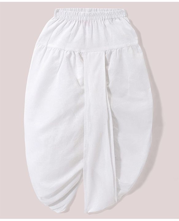 Babyhug 100% Cotton Full Sleeves Kurta With Dhoti Set With Floral Print - White & Blue