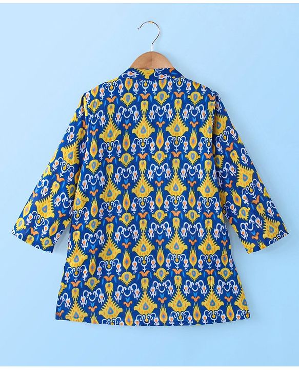 Babyhug 100% Cotton Full Sleeves Kolka Printed Kurta Pyjama Set - Blue